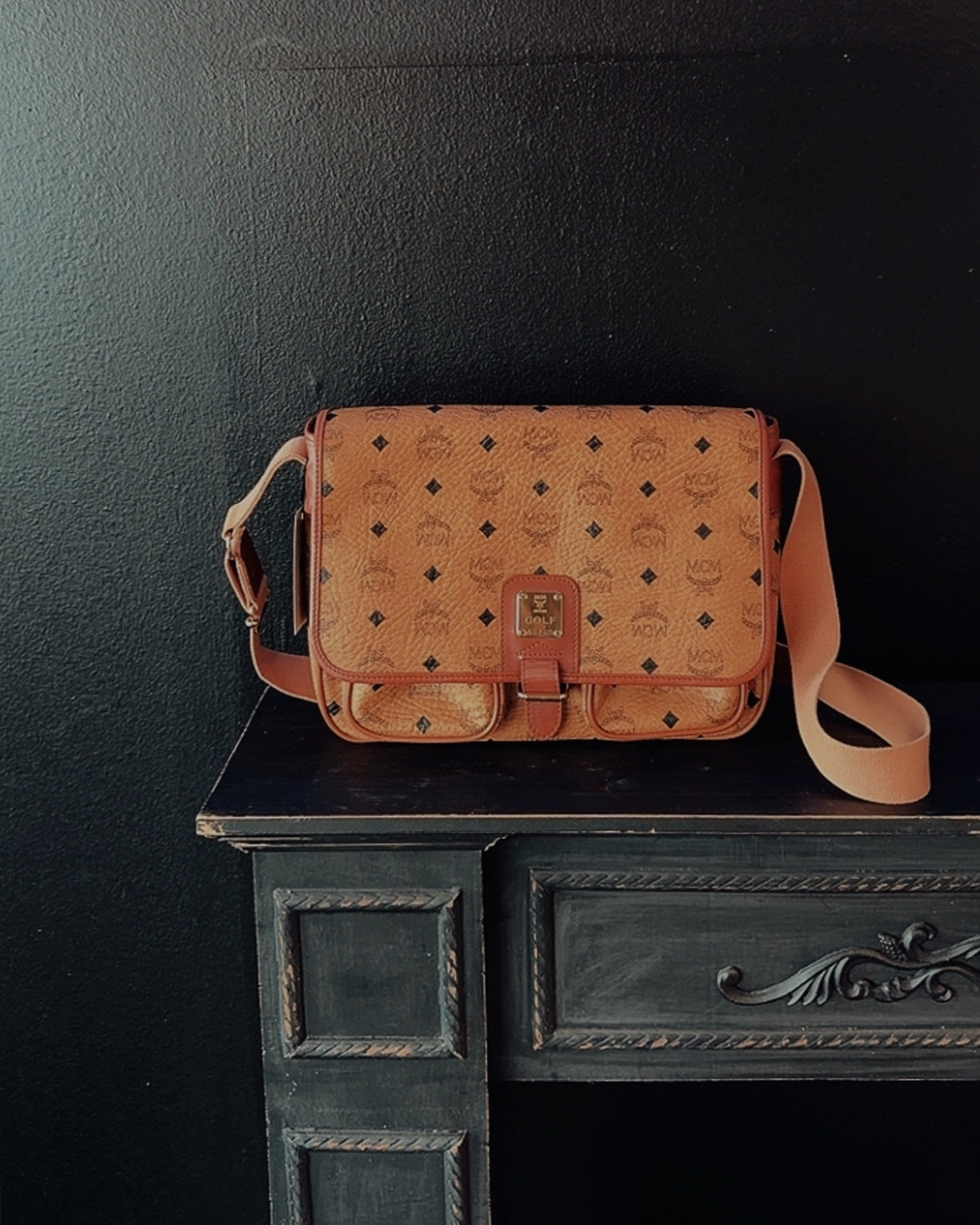 MCM Vintage Visetos Messenger Bag cognac