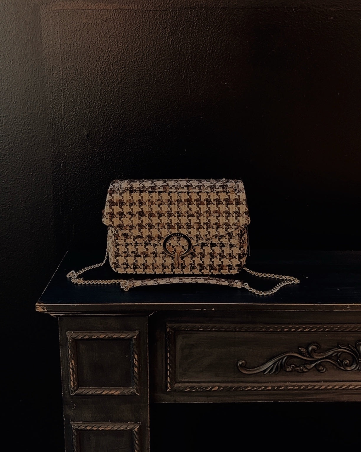 Sandro Tweed Crossbody Tasche beige / dunkelbraun