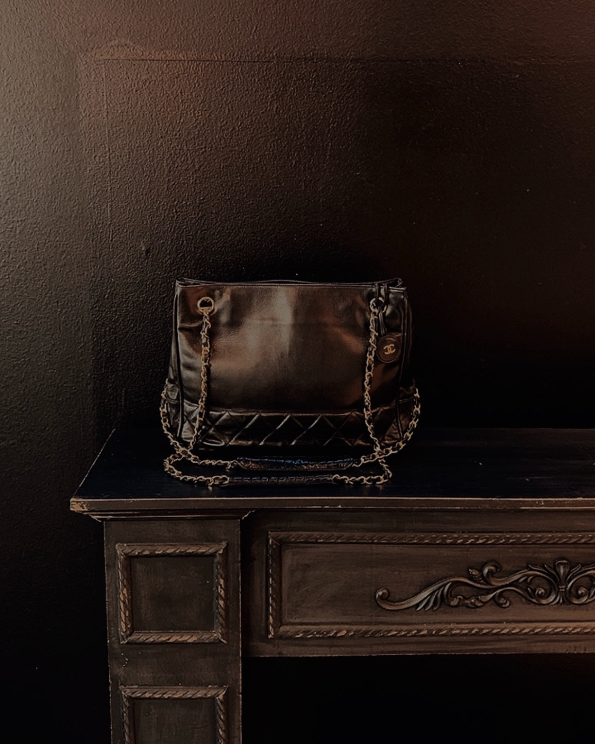 Chanel Vintage Tote Chain Schwarz / Gold